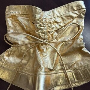 Proenza Schouler Gold Metallic Leather Strapless Top